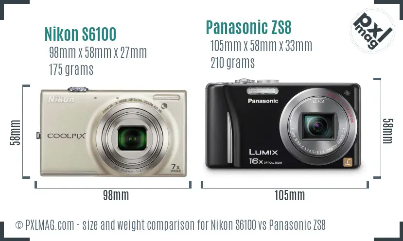 Nikon S6100 vs Panasonic ZS8 size comparison