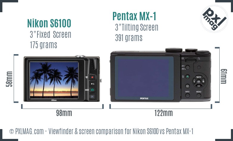 Nikon S6100 vs Pentax MX-1 Screen and Viewfinder comparison