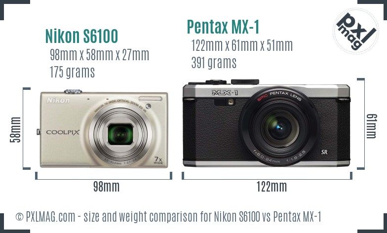 Nikon S6100 vs Pentax MX-1 size comparison