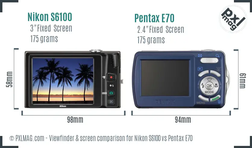 Nikon S6100 vs Pentax E70 Screen and Viewfinder comparison