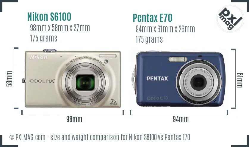 Nikon S6100 vs Pentax E70 size comparison