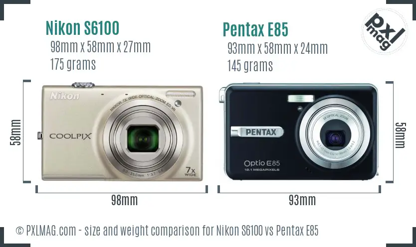 Nikon S6100 vs Pentax E85 size comparison