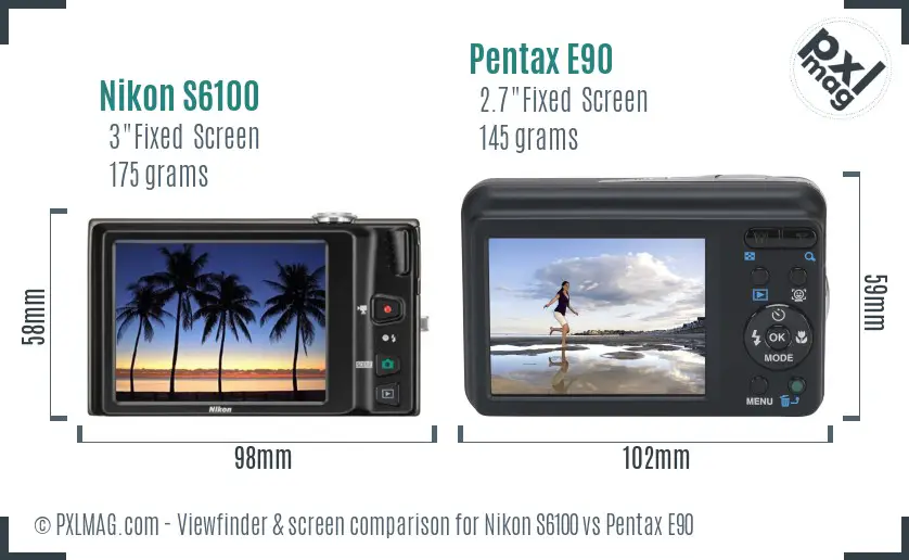Nikon S6100 vs Pentax E90 Screen and Viewfinder comparison Nikon S6100 vs Pentax E90 Screen and Viewfinder comparison
