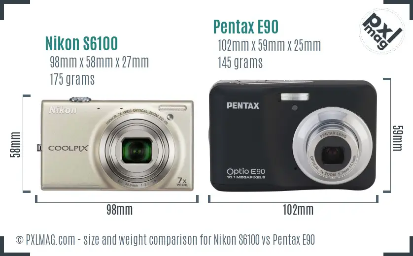 Nikon S6100 vs Pentax E90 size comparison Nikon S6100 vs Pentax E90 size comparison