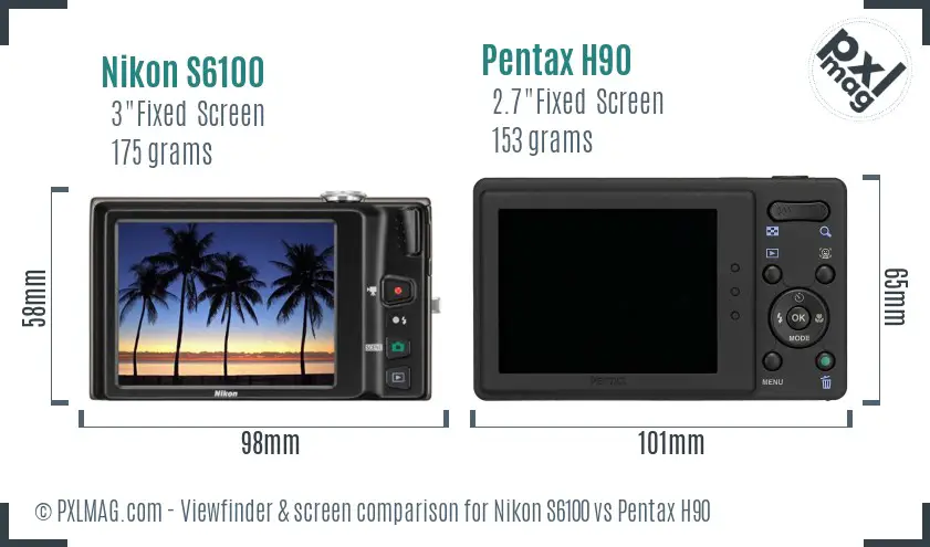 Nikon S6100 vs Pentax H90 Screen and Viewfinder comparison