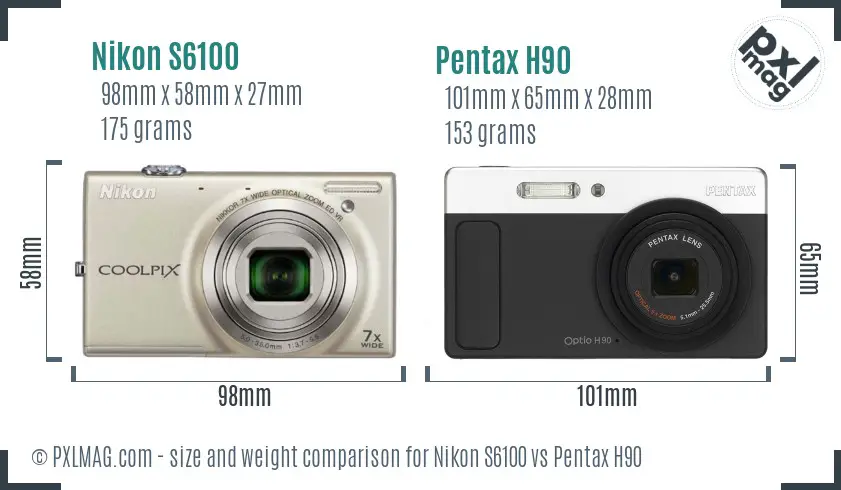 Nikon S6100 vs Pentax H90 size comparison