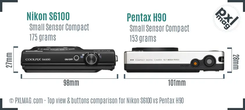 Nikon S6100 vs Pentax H90 top view buttons comparison