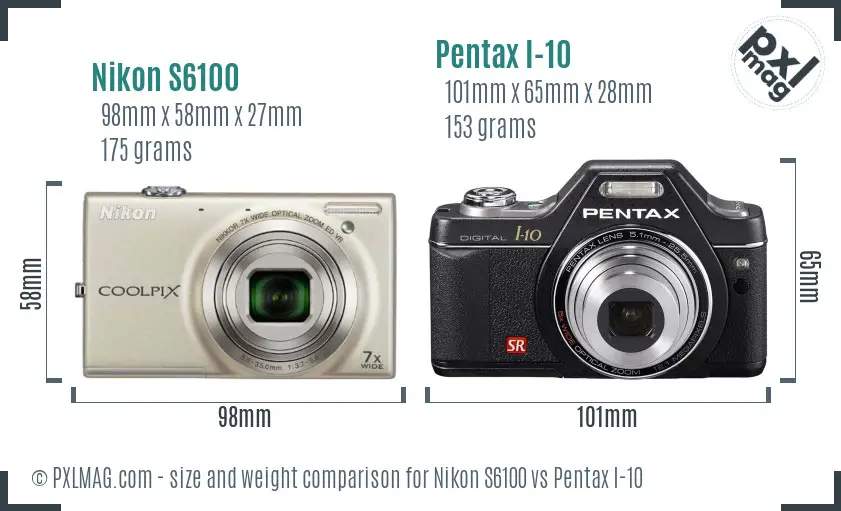 Nikon S6100 vs Pentax I-10 size comparison