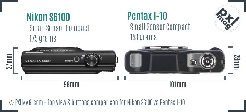Nikon S6100 vs Pentax I-10 top view buttons comparison