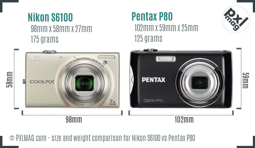 Nikon S6100 vs Pentax P80 size comparison Nikon S6100 vs Pentax P80 size comparison