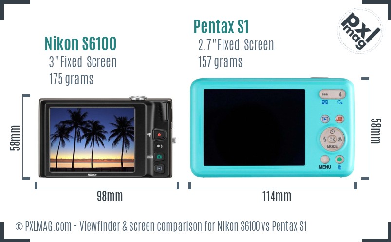 Nikon S6100 vs Pentax S1 Screen and Viewfinder comparison