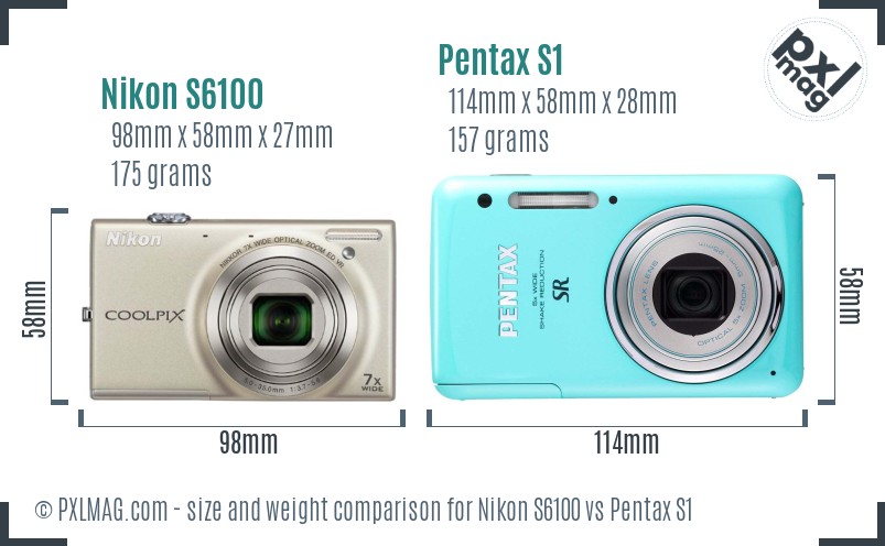 Nikon S6100 vs Pentax S1 size comparison