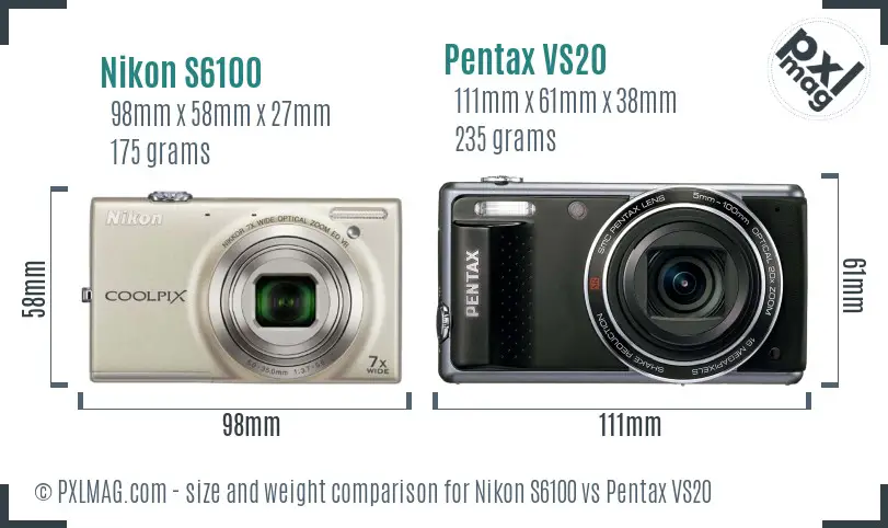 Nikon S6100 vs Pentax VS20 size comparison Nikon S6100 vs Pentax VS20 size comparison