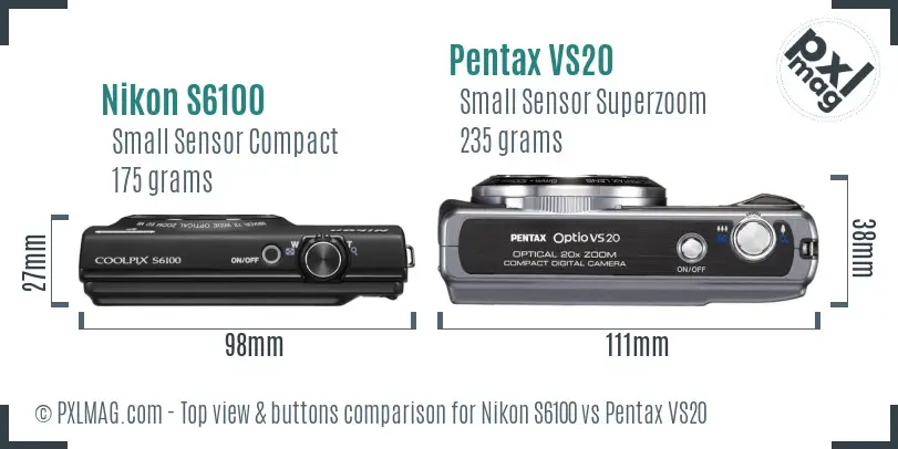 Nikon S6100 vs Pentax VS20 top view buttons comparison Nikon S6100 vs Pentax VS20 top view buttons comparison