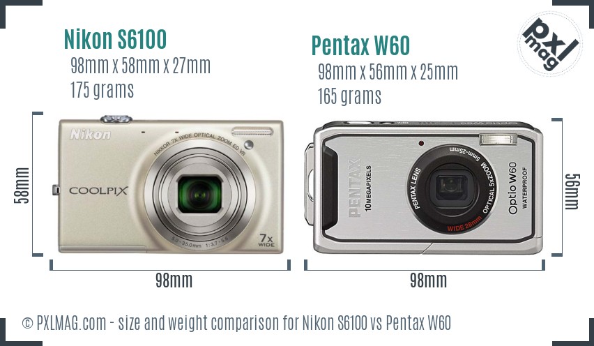 Nikon S6100 vs Pentax W60 size comparison Nikon S6100 vs Pentax W60 size comparison