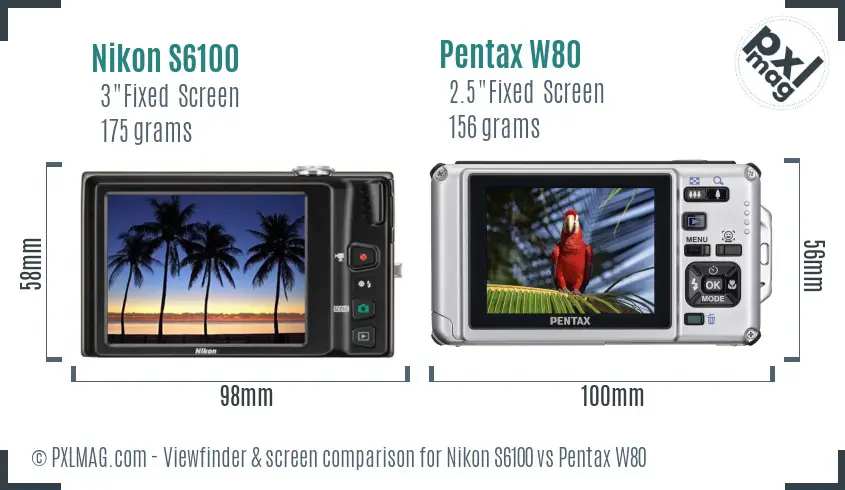Nikon S6100 vs Pentax W80 Screen and Viewfinder comparison