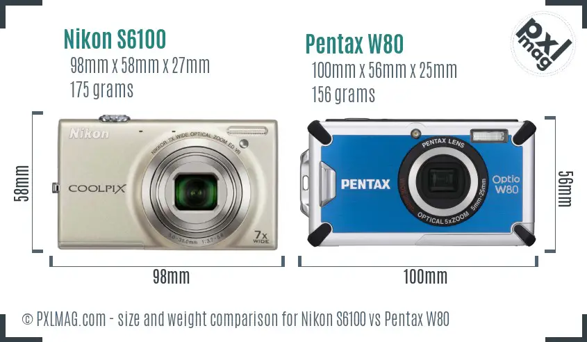 Nikon S6100 vs Pentax W80 size comparison