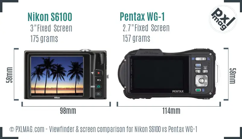 Nikon S6100 vs Pentax WG-1 Screen and Viewfinder comparison