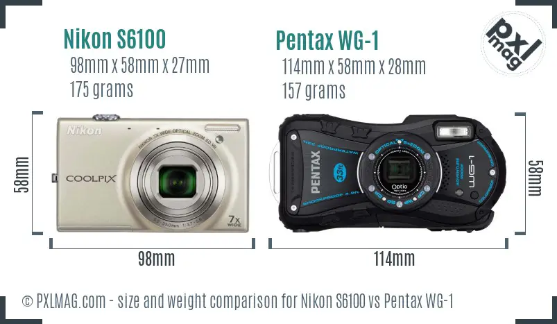 Nikon S6100 vs Pentax WG-1 size comparison