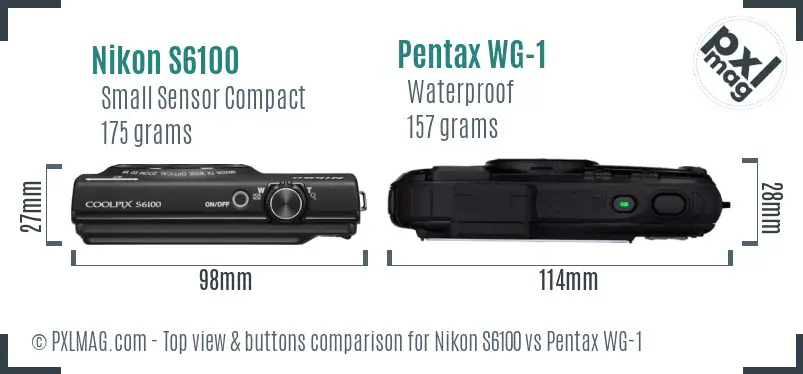 Nikon S6100 vs Pentax WG-1 top view buttons comparison