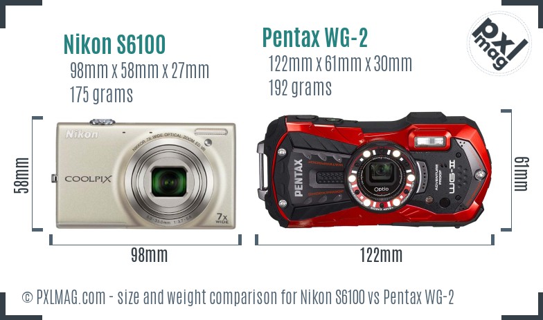 Nikon S6100 vs Pentax WG-2 size comparison