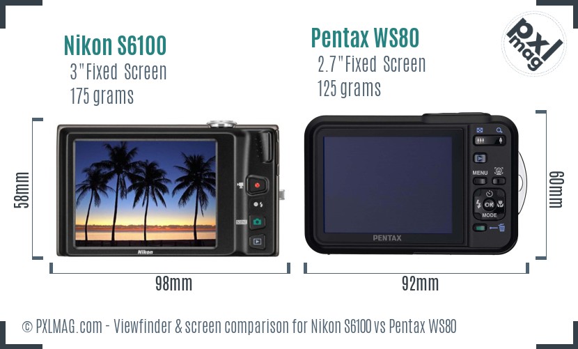 Nikon S6100 vs Pentax WS80 Screen and Viewfinder comparison