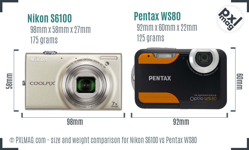 Nikon S6100 vs Pentax WS80 size comparison