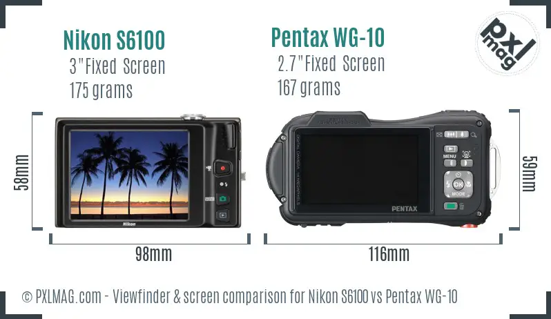 Nikon S6100 vs Pentax WG-10 Screen and Viewfinder comparison