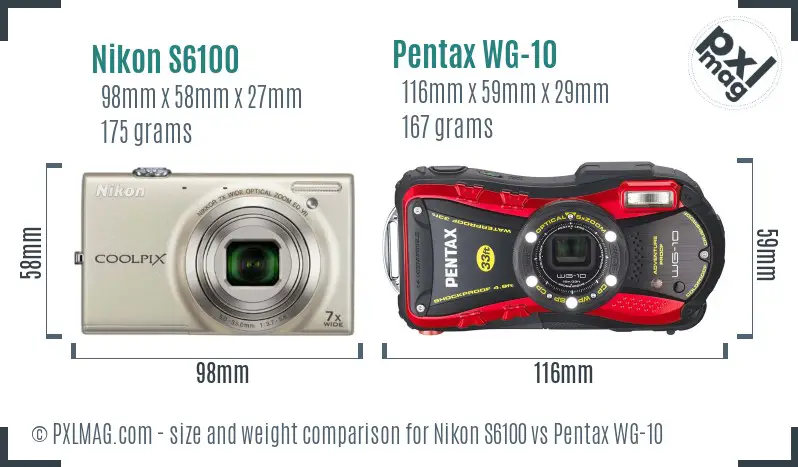 Nikon S6100 vs Pentax WG-10 size comparison