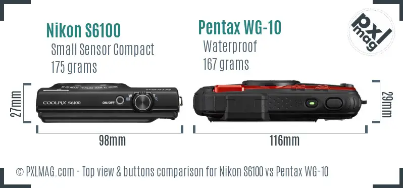 Nikon S6100 vs Pentax WG-10 top view buttons comparison
