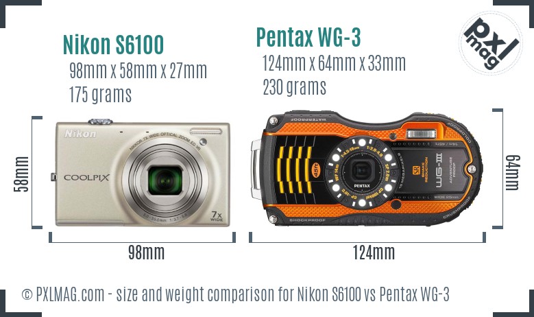 Nikon S6100 vs Pentax WG-3 size comparison Nikon S6100 vs Pentax WG-3 size comparison