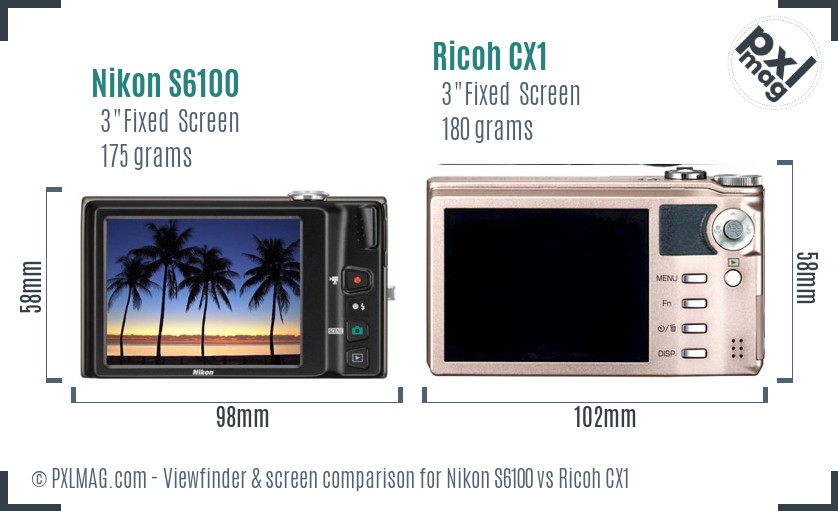 Nikon S6100 vs Ricoh CX1 Screen and Viewfinder comparison
