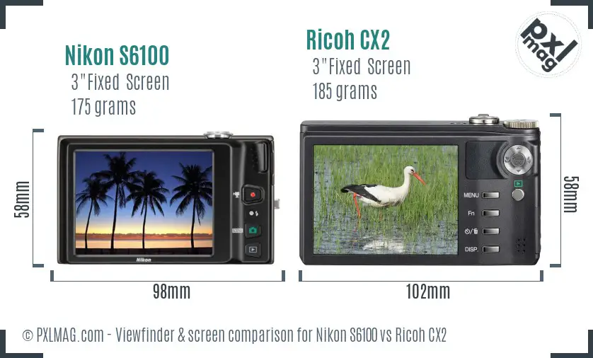 Nikon S6100 vs Ricoh CX2 Screen and Viewfinder comparison