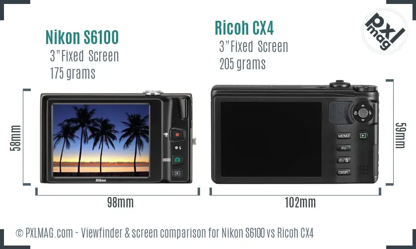 Nikon S6100 vs Ricoh CX4 Screen and Viewfinder comparison