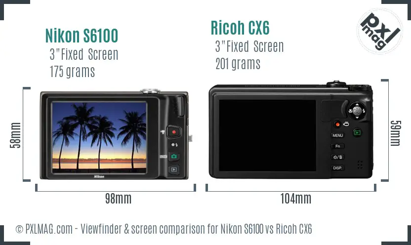 Nikon S6100 vs Ricoh CX6 Screen and Viewfinder comparison