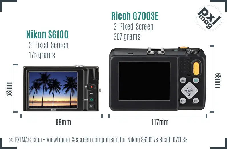 Nikon S6100 vs Ricoh G700SE Screen and Viewfinder comparison