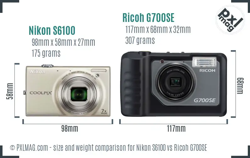 Nikon S6100 vs Ricoh G700SE size comparison Nikon S6100 vs Ricoh G700SE size comparison