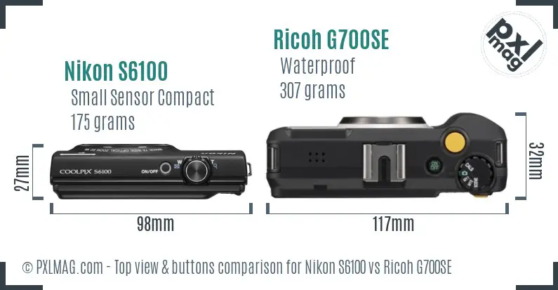 Nikon S6100 vs Ricoh G700SE top view buttons comparison