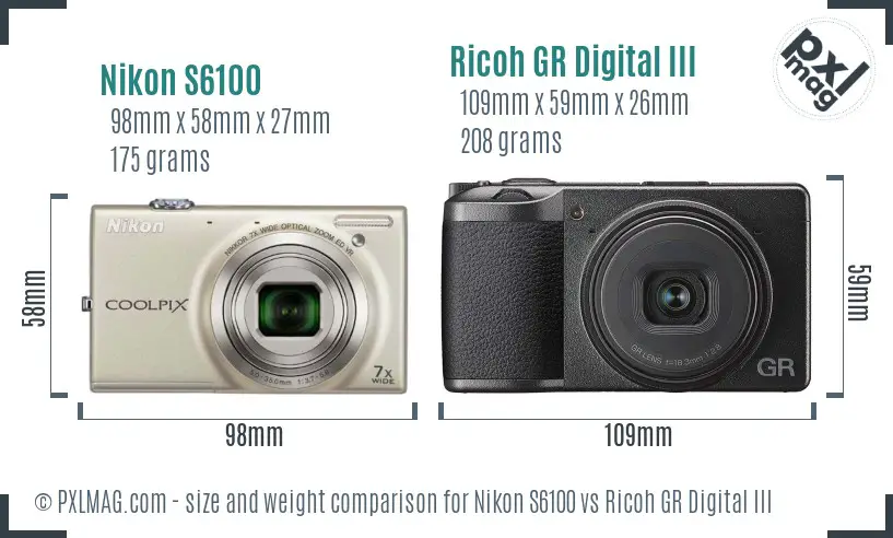 Nikon S6100 vs Ricoh GR Digital III size comparison