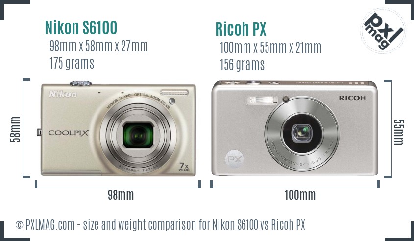Nikon S6100 vs Ricoh PX size comparison