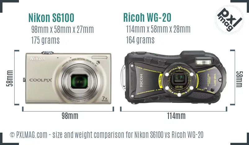 Nikon S6100 vs Ricoh WG-20 size comparison Nikon S6100 vs Ricoh WG-20 size comparison