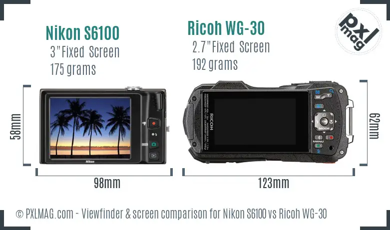 Nikon S6100 vs Ricoh WG-30 Screen and Viewfinder comparison