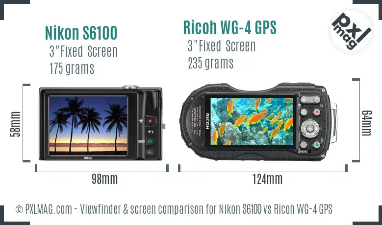 Nikon S6100 vs Ricoh WG-4 GPS Screen and Viewfinder comparison