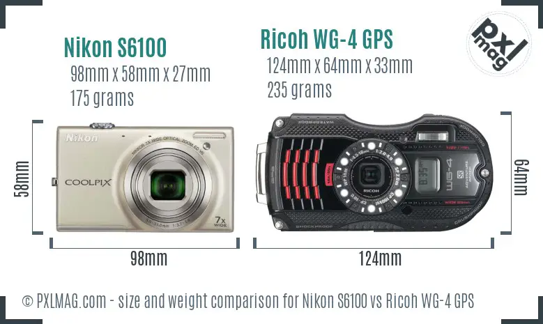 Nikon S6100 vs Ricoh WG-4 GPS size comparison