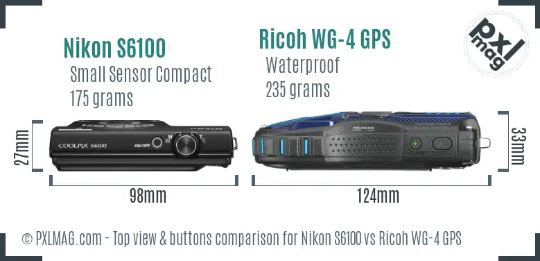 Nikon S6100 vs Ricoh WG-4 GPS top view buttons comparison