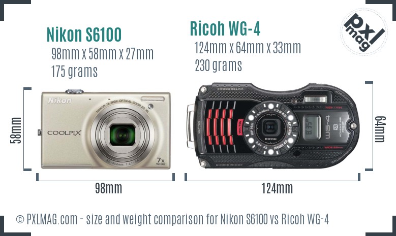 Nikon S6100 vs Ricoh WG-4 size comparison Nikon S6100 vs Ricoh WG-4 size comparison
