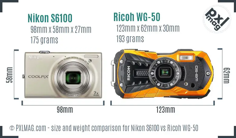 Nikon S6100 vs Ricoh WG-50 size comparison Nikon S6100 vs Ricoh WG-50 size comparison