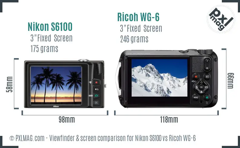 Nikon S6100 vs Ricoh WG-6 Screen and Viewfinder comparison