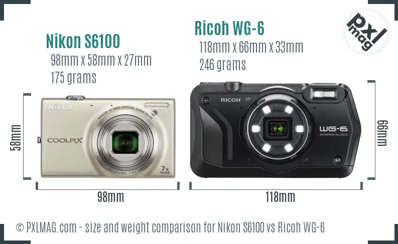 Nikon S6100 vs Ricoh WG-6 size comparison