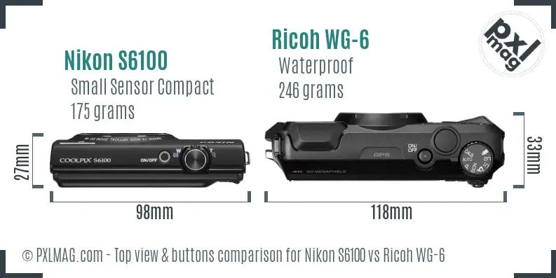 Nikon S6100 vs Ricoh WG-6 top view buttons comparison